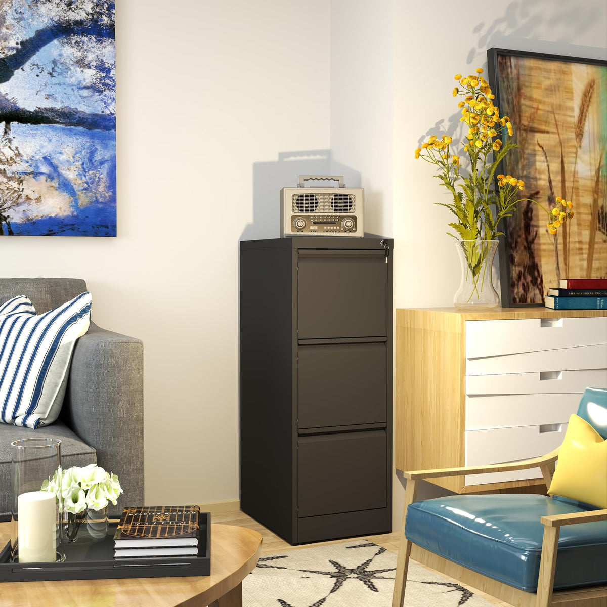 3 Drawer Metal File Cabinet with Lock J71488