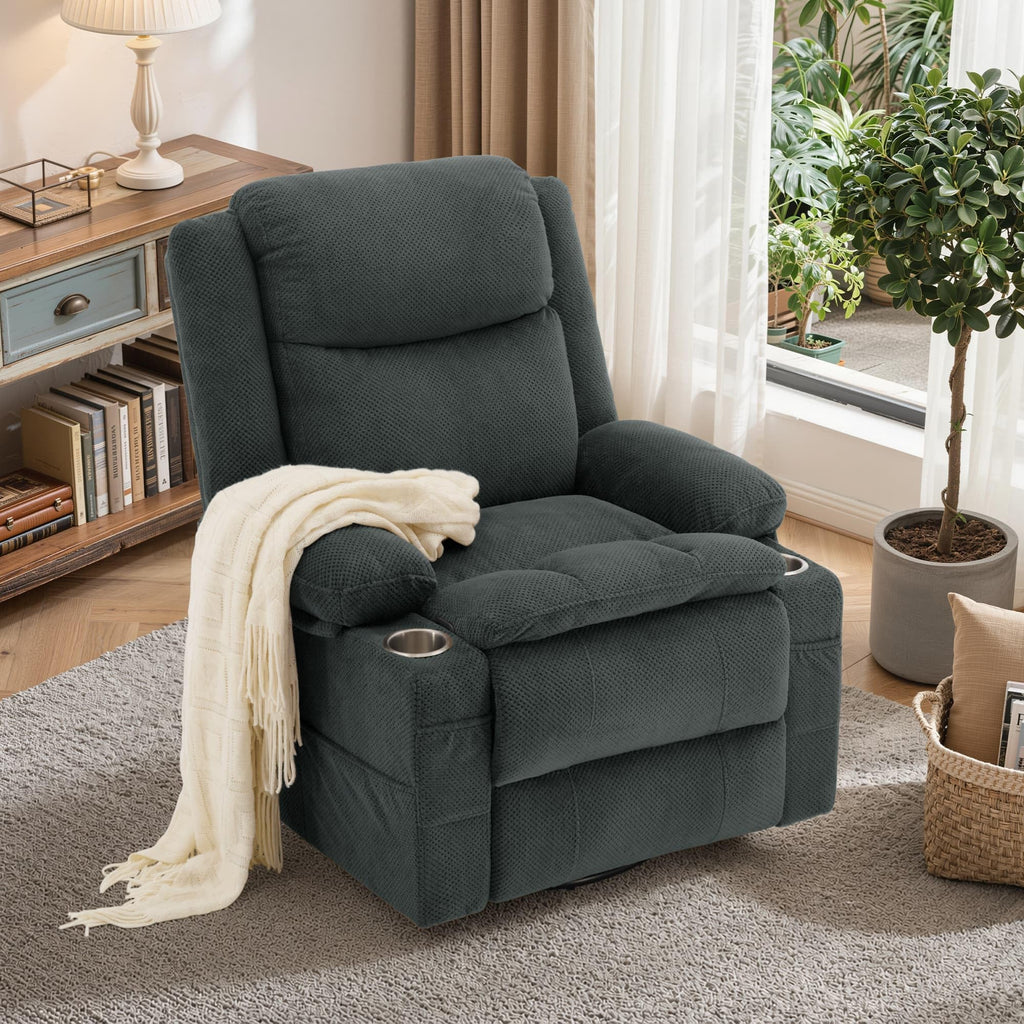 Gray Swivel Rocker Recliner with Massage & Heat V189