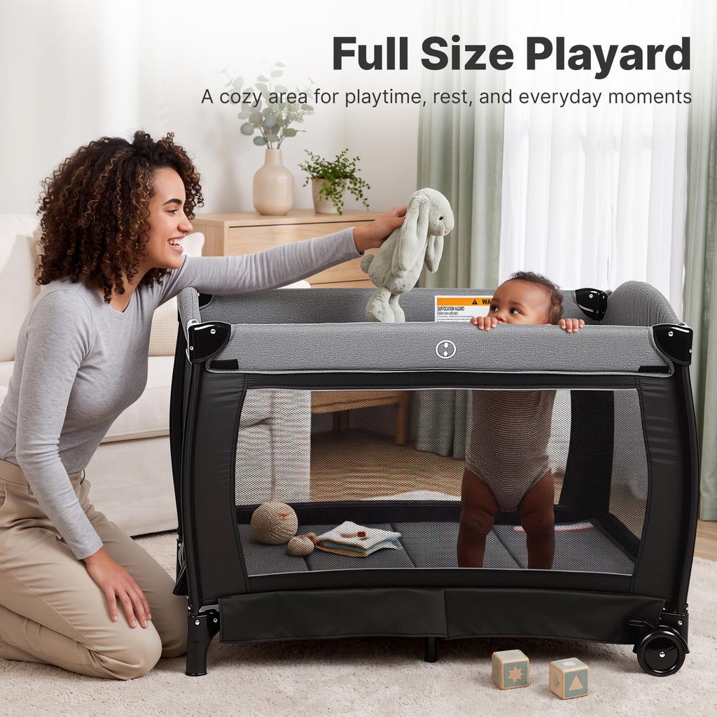 4-in-1 Pack and Play with Bassinet, Playpen, Diaper Changer, Black M153105