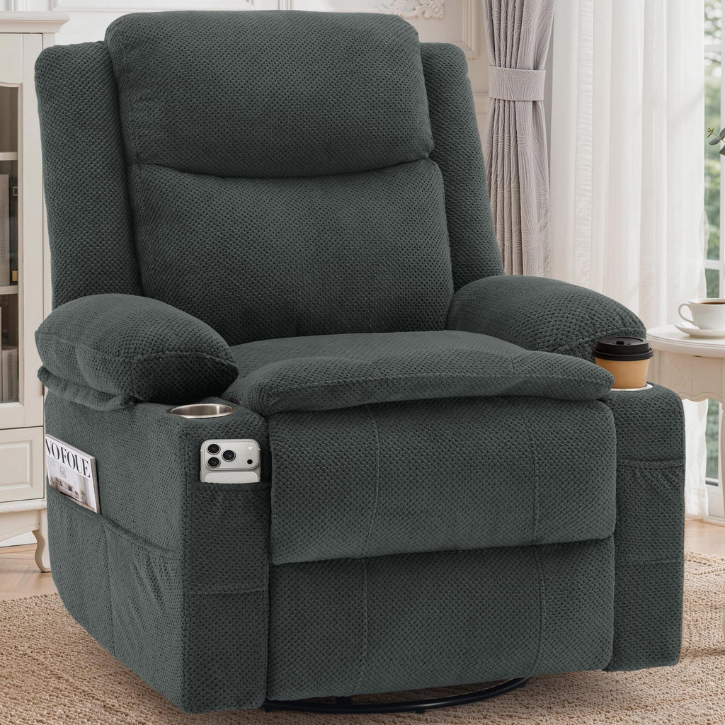 Gray Swivel Rocker Recliner with Massage & Heat V189