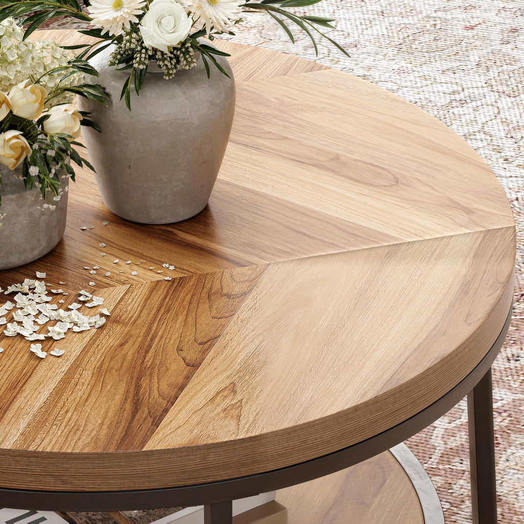 32" Round Coffee Table with 2-Tier Storage Shelf P397189