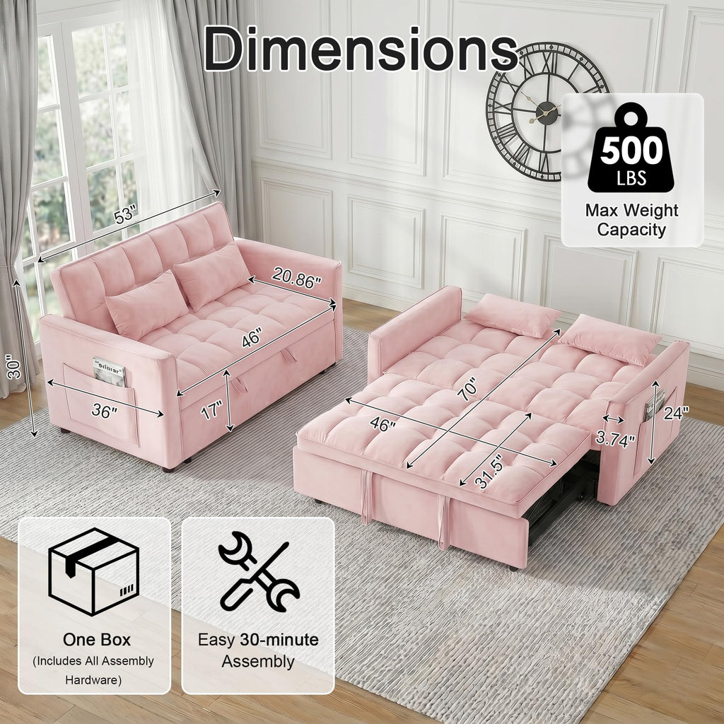 Pink Velvet 3-in-1 Sofa Bed U44801