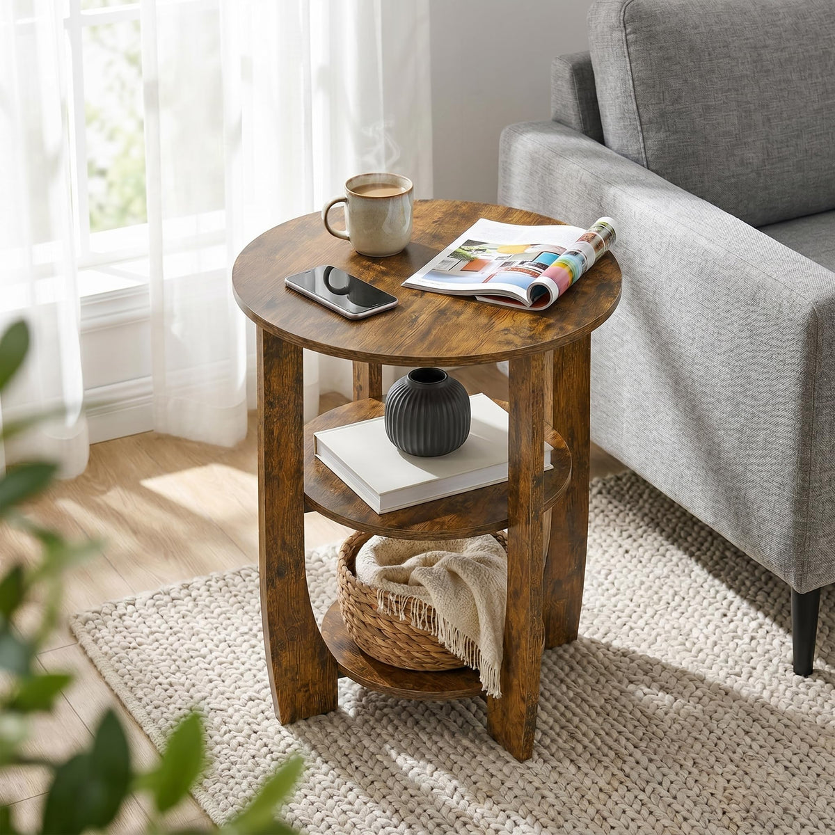 Rustic Brown 19.7 inch Round Side Table P798