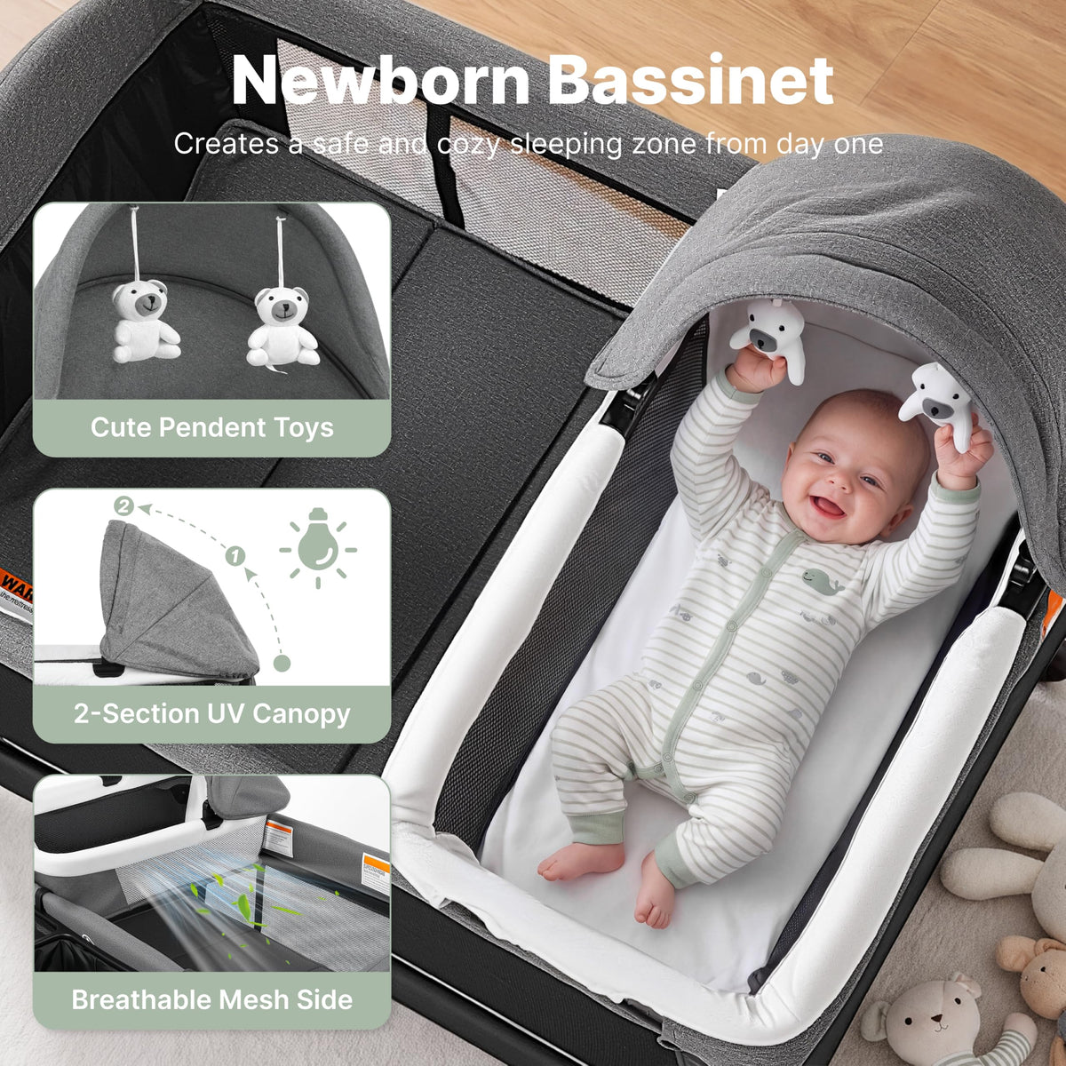 4-in-1 Pack and Play with Bassinet, Playpen, Diaper Changer, Black M153105