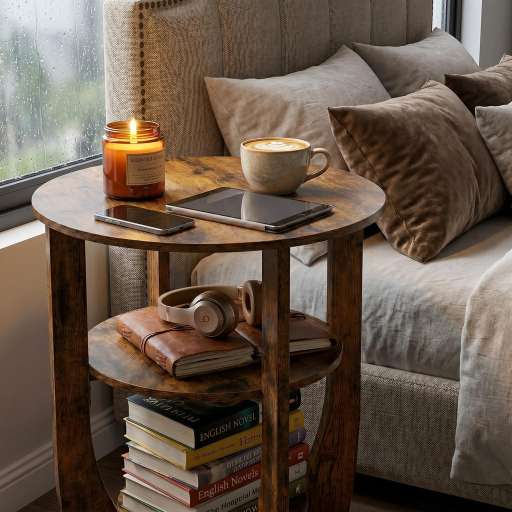 Rustic Brown 19.7 inch Round Side Table P798