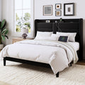 Queen Size Black Velvet Upholstered Platform Bed Frame with Storage Headboard W9954