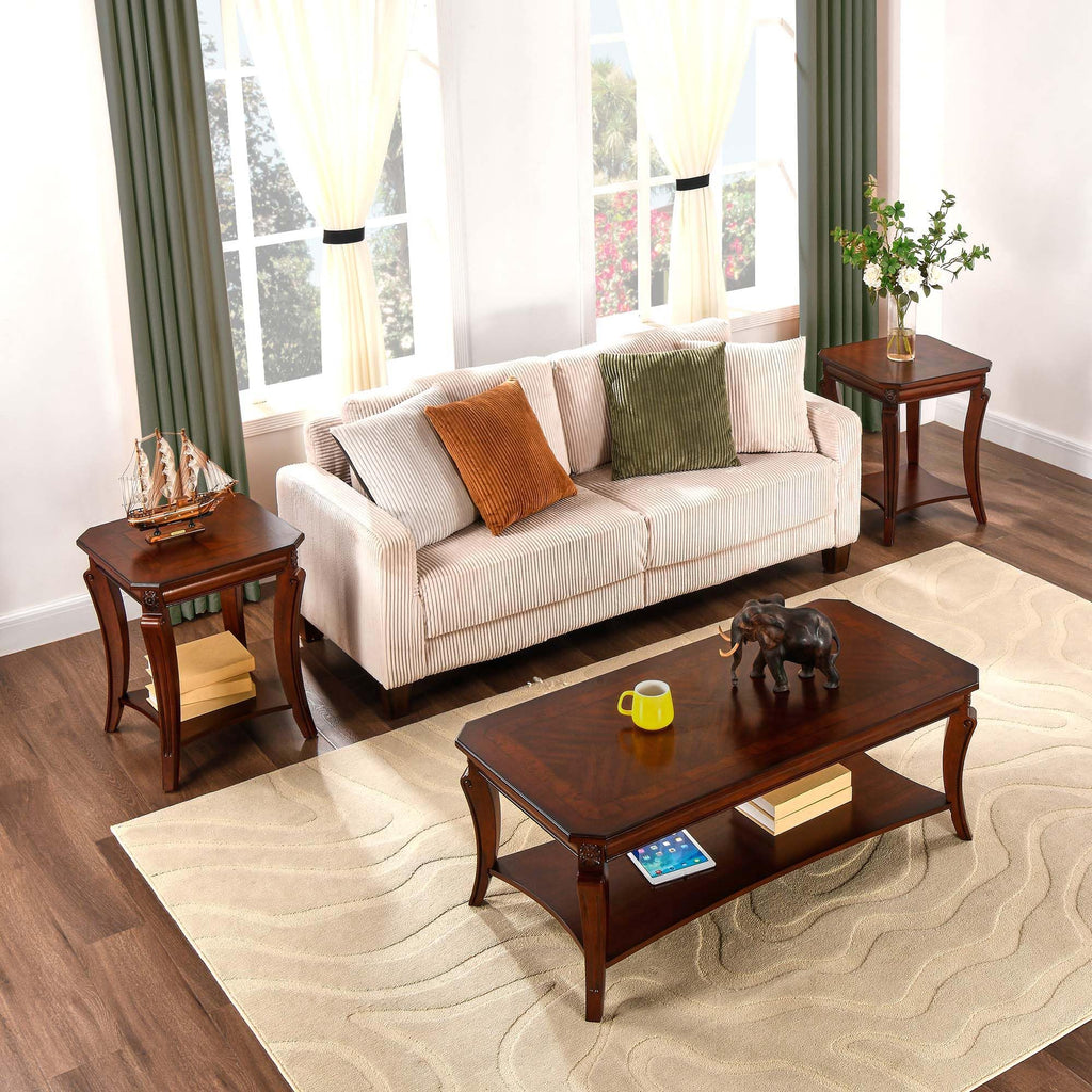 Cherry Brown Side Table with Storage Shelf N922