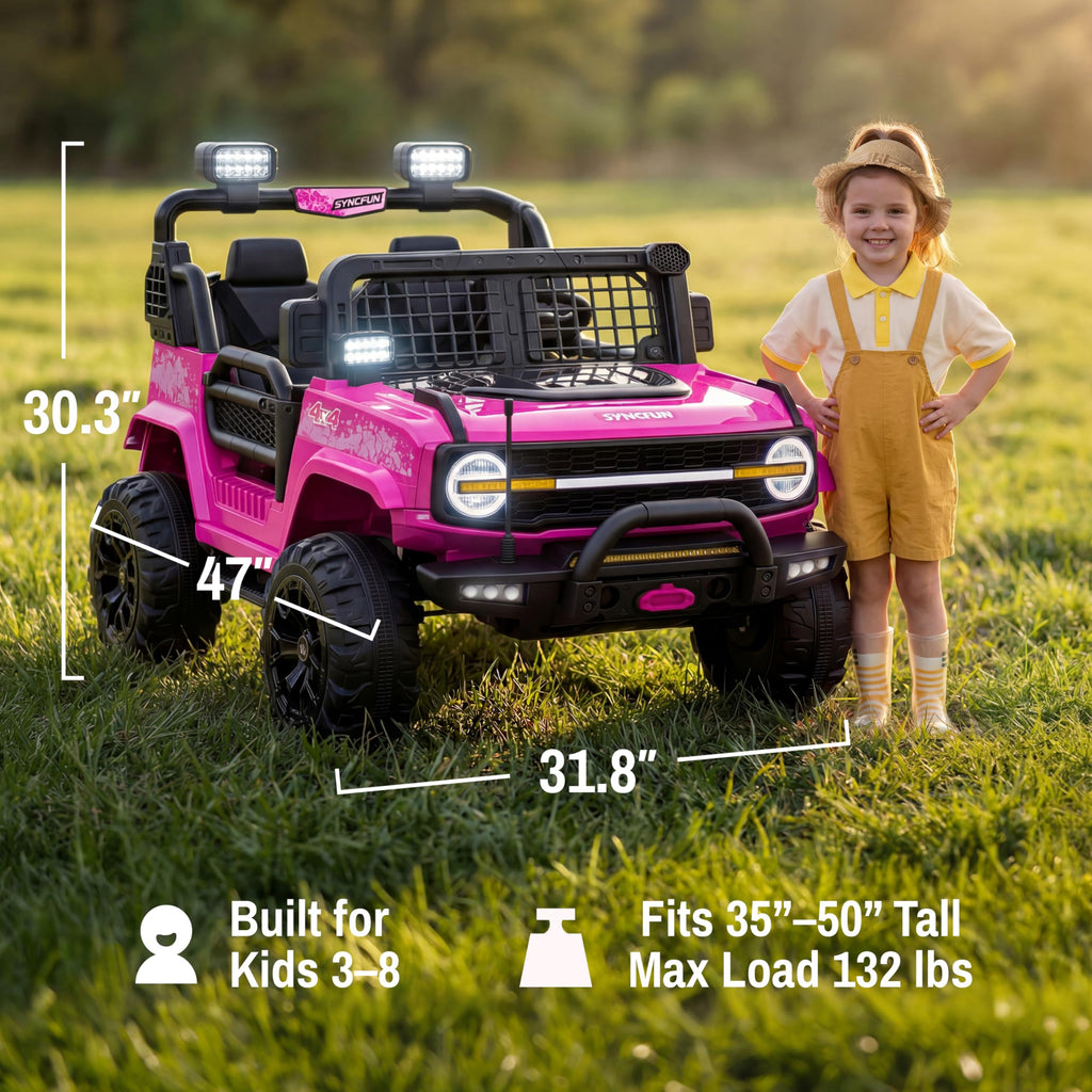 24V 2 Seater Ride On Car with Remote Control, 3 Speed Settings, All-Terrain Tires, LED Lights & Bluetooth Music, Up to 132 lbs, Pink I9669