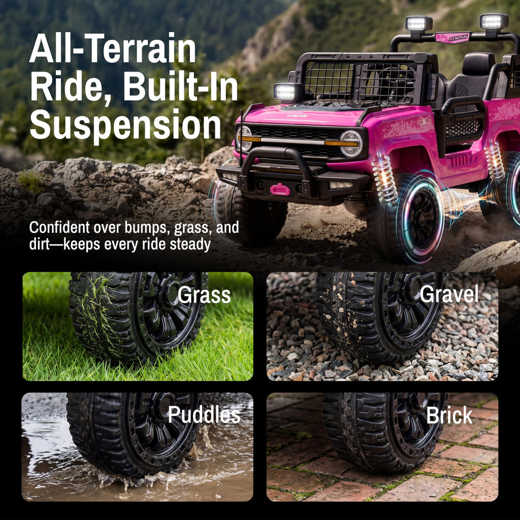 24V 2 Seater Ride On Car with Remote Control, 3 Speed Settings, All-Terrain Tires, LED Lights & Bluetooth Music, Up to 132 lbs, Pink I9669